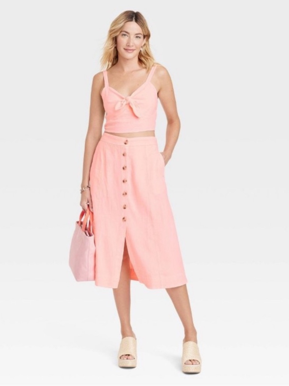 Universal Thread Pink Button-Front Midi Skirt & top